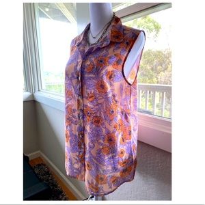 H&M Hi-Lo Semi-Sheer Sleeveless Floral Button Down Blouse Top Pink Sz 8 NWOT